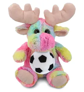 SUPER-SOFT PLUSH - RAINBOW MOOSE 9" WITH SOCCER PLUSH