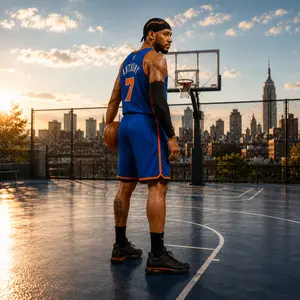 Men's An-thony Number 7 Basketball Jersey, Blue Orange Court Graphic Apparel, Vintage Hardwood Hoops Fan Shirt, Retro Sports Streetwear