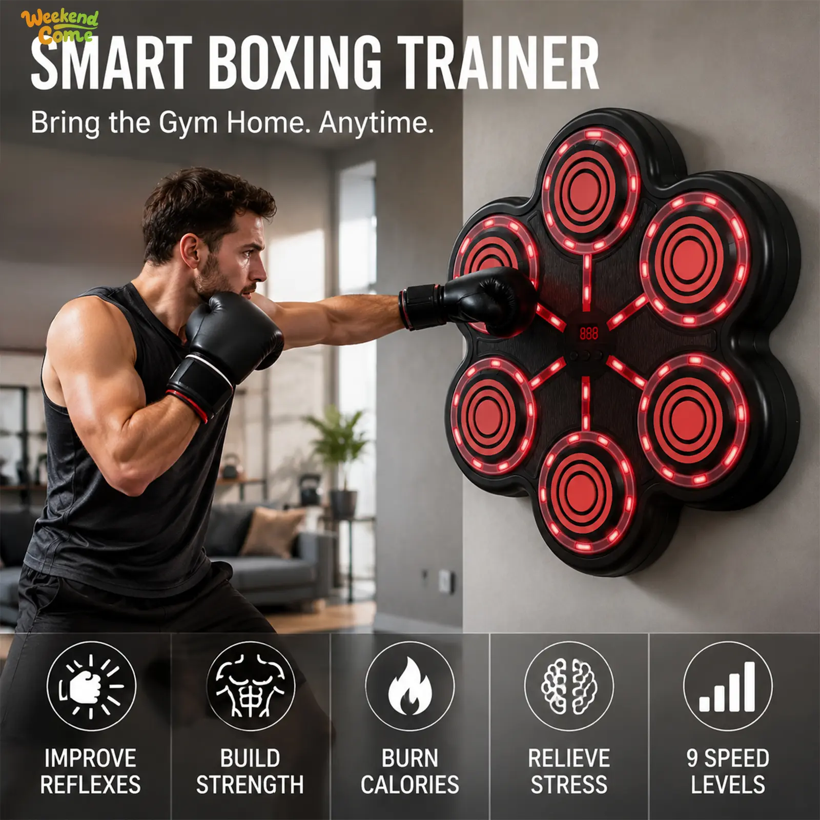 WEEKEND COME 9 Modes 9 Speeds Boxing Target with 30-Level Volume Control & New Rhythm Sync Mode for Enhanced Training Experience