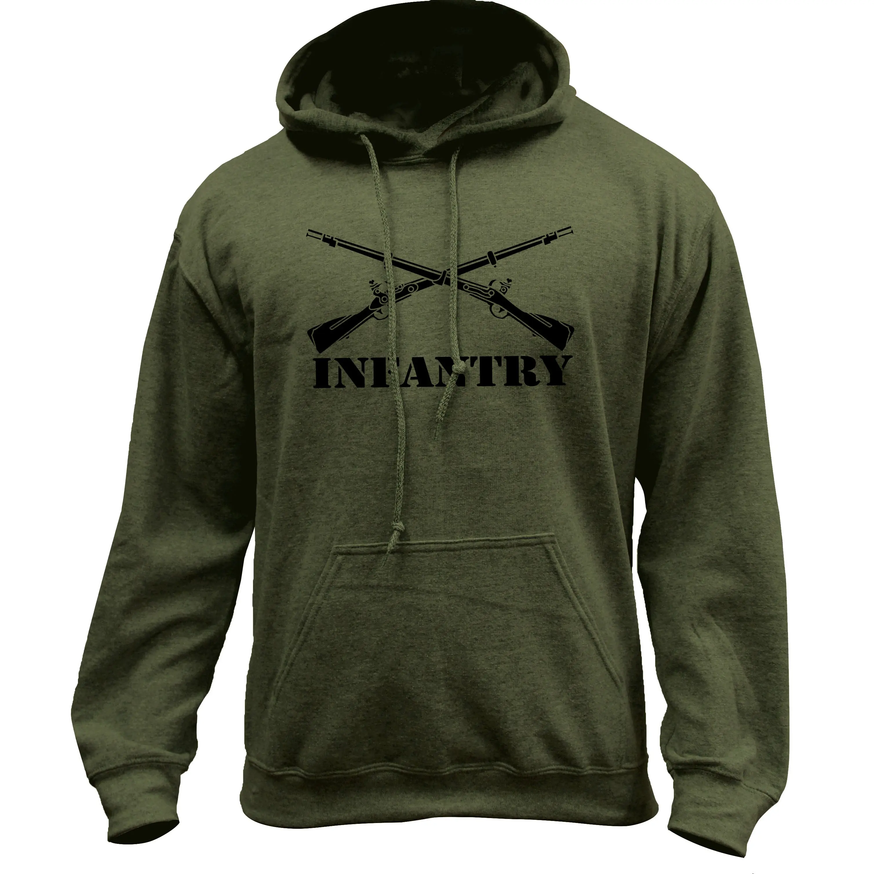 Men's 8-oz Cotton Casual Hooded Sweatshirt - Army Infantry Branch Insignia Long-Sleeve Pullover with Drawstring, Kangaroo Pocket