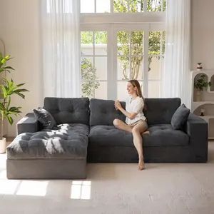 TikTokShopBlackFriday L-Shaped Sectional Modular Sofa – Corduroy Convertible Ottoman, No-Assembly, 4-in-1 Flexible Layout