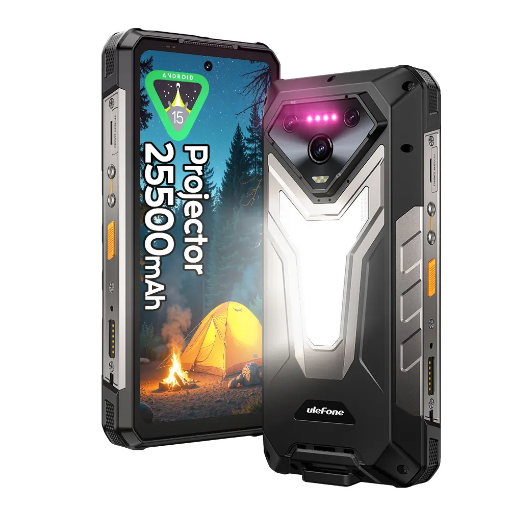 Ulefone Armor 34 Pro Plus 5G Rugged Phone Unlocked with 150 Lumens Projector, 32GB+512GB ROM/2TB, 25500mAh 66W, Android 15 6.95" 120Hz, 64MP+50MP+50MP 32MP, 1100LM LED Light/Waterproof/NFC/Widevine L1