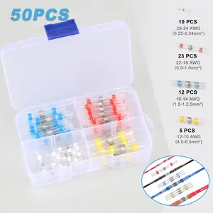Waterproof solder rings, 50 pieces per box: White 10, Red 23, Blue 12, Yellow 5 Durable Reliable Connectors Crimp Connectors