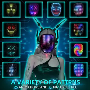 Ompusos Led mask, luminous mask with gesture sensor, LED luminous face-changing Halloween mask, costume role-playing party, allowing you to become the same network master as in GTA5