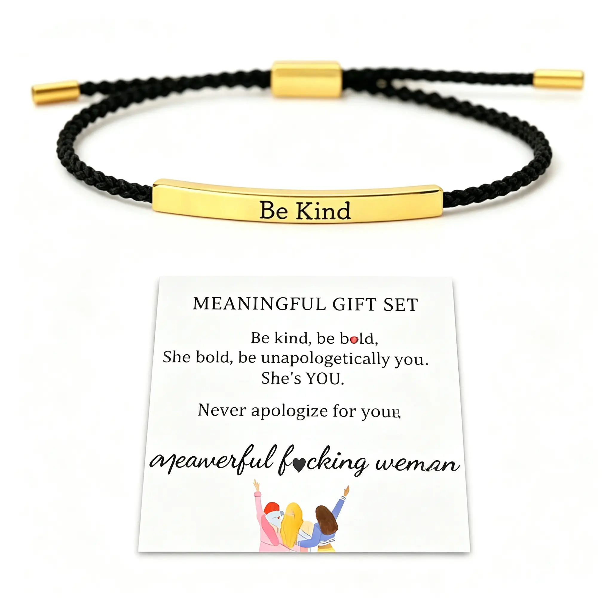 Be Kind of a Bitch Bracelet, Adjustable Braided Rope Stainless Steel Engraved Tube Bracelet, Funny Motivational Friendship Jewelry Gift for Women Best Friend Sister