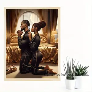 Frameless Oil Painting African American Man with Braids Kneeling Canvas ideal creative gift vintage cozy posterart home decor picture  Print Home Decor Poster Wall Art 12x16inch Unframed Design for Living Room Bedroom