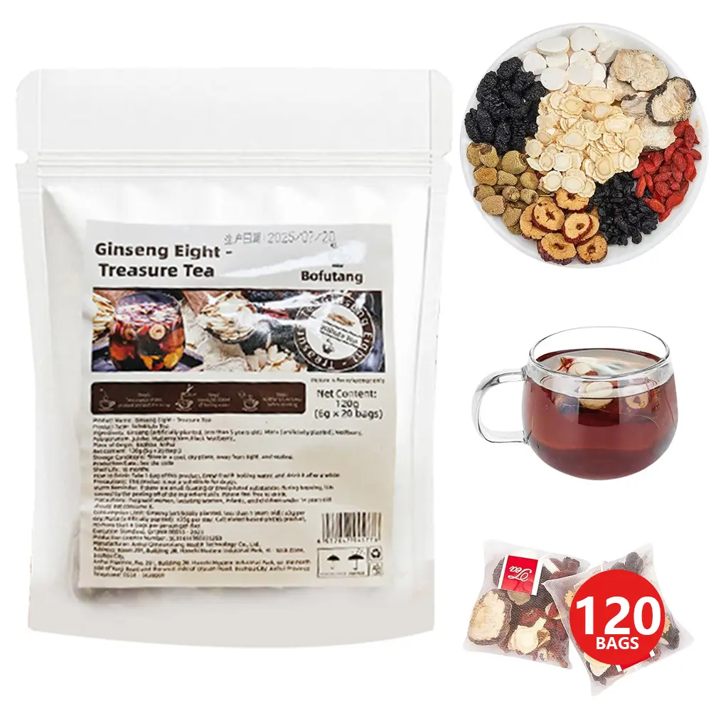 Kidney Tea Formula Ginseng Six Treasure Tea, Ginseng & Mulberry Herbal Tea, Kidney Cleanse Detox & Repair, Traditional Chinese Herbal Tea Bags, Five Treasures Teas For Men Women (20 Bags/1 Pack)