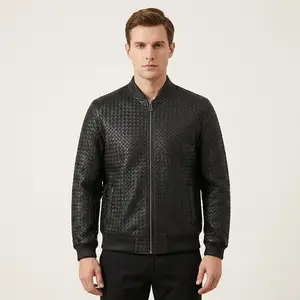 Men’s SVELG Premium Woven 100% Lambskin Leather Bomber Jacket