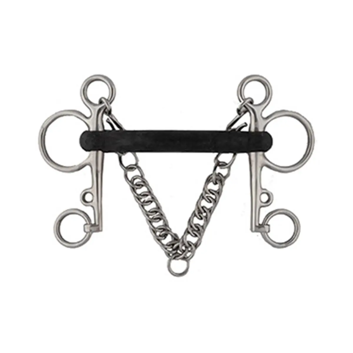 Jacks 5 Inch Pelham Bit, Soft Rubber Covered Mullen Mouth with Stainless Steel Cheeks and Curb Chain, Tack