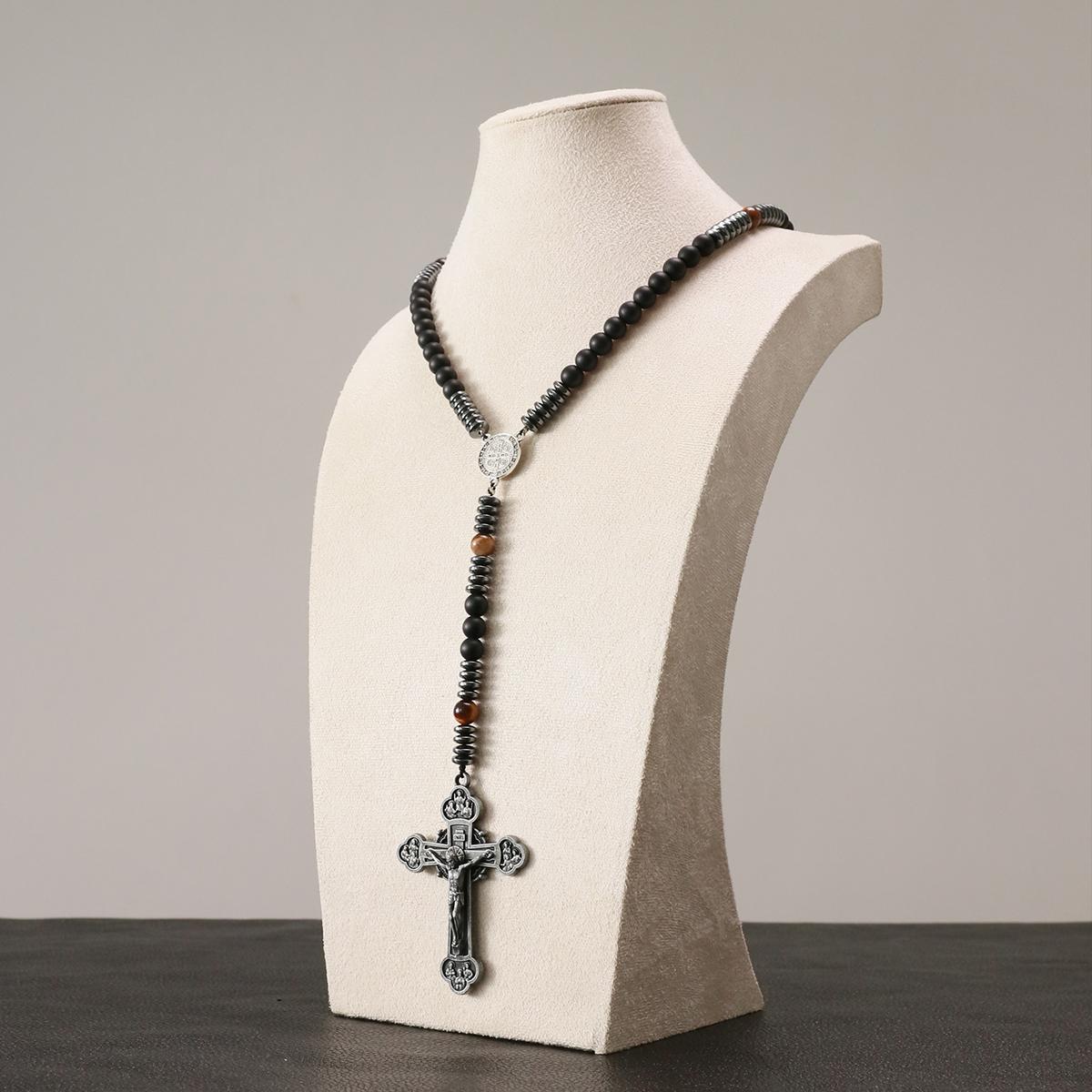 Large Heavy Rosary,rosary beads catholic for men,black rosary Necklace for men and women with medal & cross,black beads with St.Benedict  osarios catolicos Cross Necklace Catholic Gifts