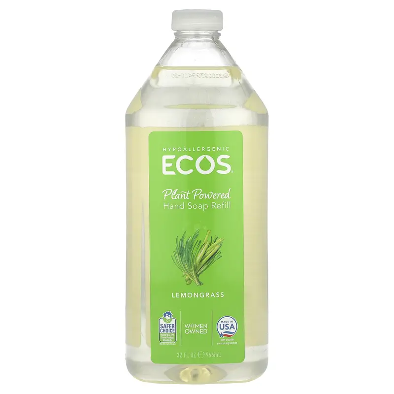 Earth Friendly Products Ecos®, Plant Powered Hand Soap Refill, Lemongrass, 32 fl oz (946 ml)
