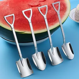 Creative and cute small shovel-shaped spoon, stainless steel household spoon for eating watermelon, dessert spoon for couples, popular online spoon