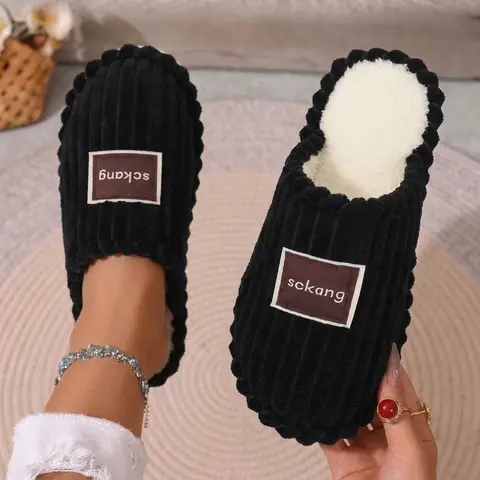 Women's Furry Plush Slip-On Slippers - Thick-Soled, Warm, Soft Fleece, Low-Ankle, Fluffy Squishy Fabric Shoes for Women, Postpartum Recovery, Indoor-Outdoor Use, Round Toe