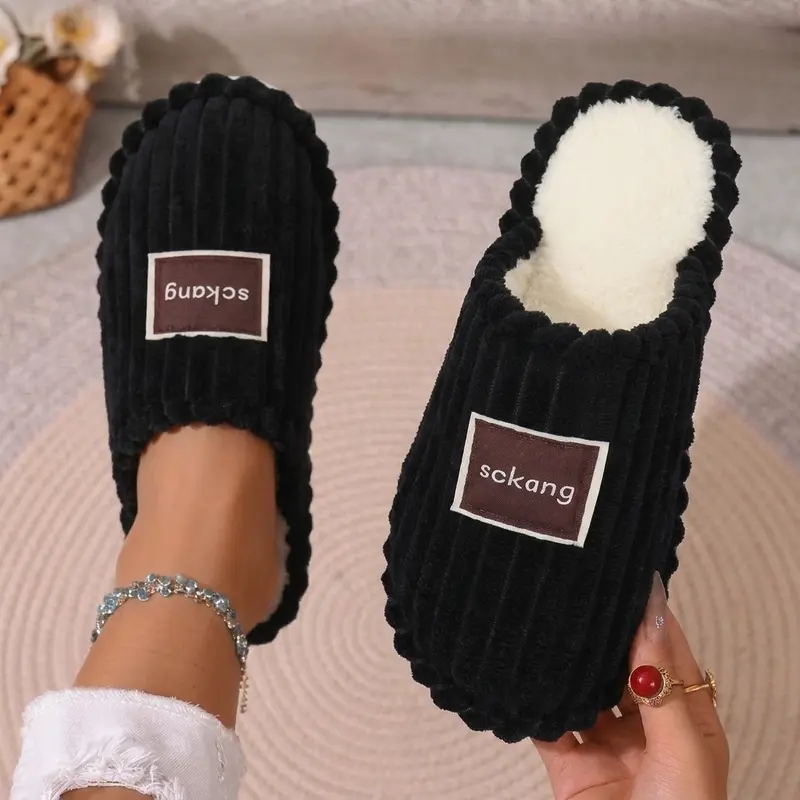 Women's Furry Plush Slip-On Slippers - Thick-Soled, Warm, Soft Fleece, Low-Ankle, Fluffy Squishy Fabric Shoes for Women, Postpartum Recovery, Indoor-Outdoor Use, Round Toe