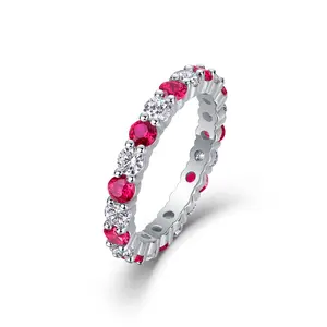 Fifty8|Moissanite"Glimmering Shadow Ruby"Ring  Ruby Equivalent|925 Silver|Radiant Alternating Setting
