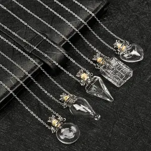 Openable Glaze Vial Pendant Necklace Water Drop Heart Steel Chain Keepsake Jewelry Gift Mini Perfume Bottle