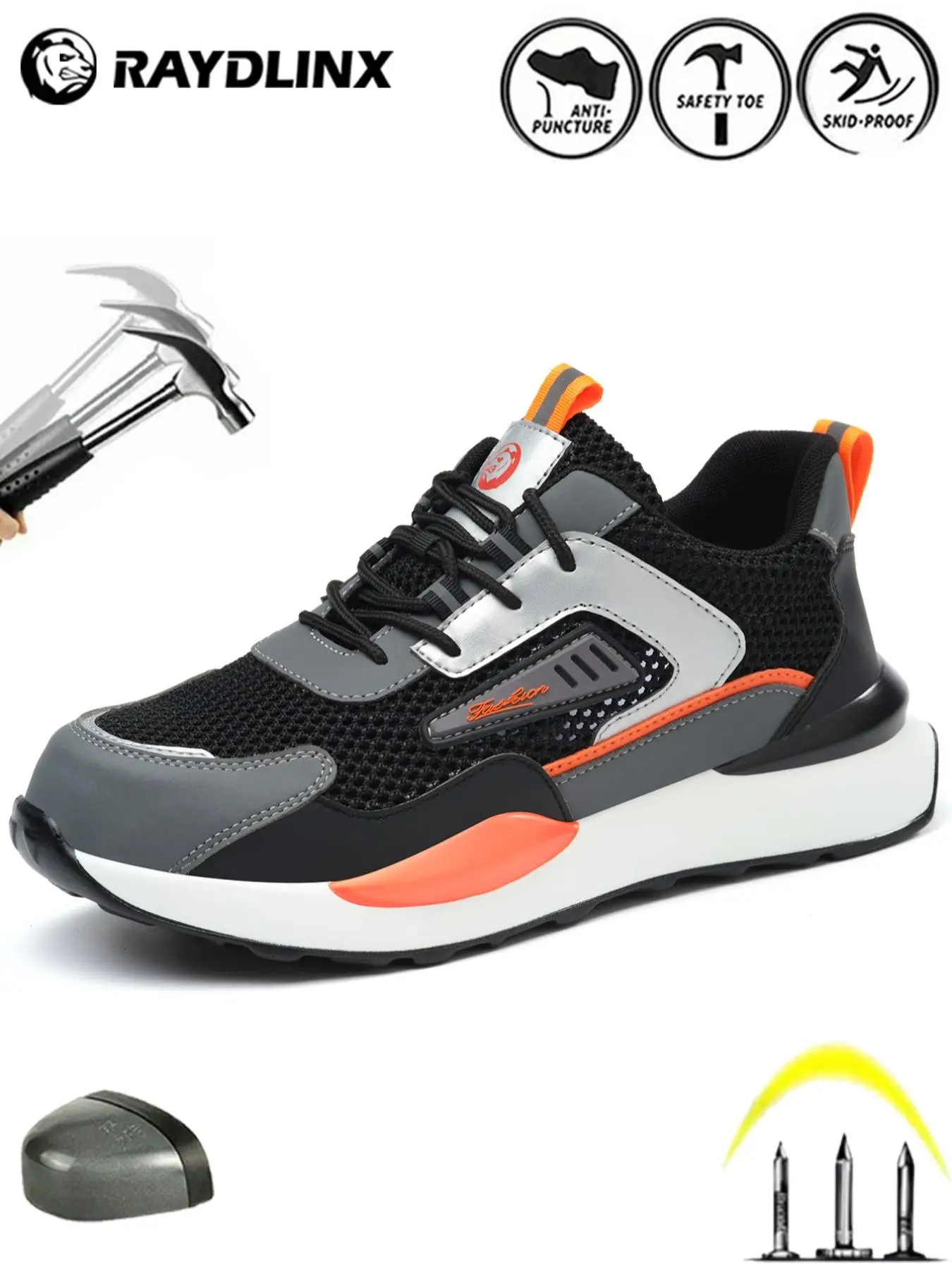 Men's Patchwork Lace Up Low Top Safety Shoes, New Style Breathable Comfortable Anti-slip Work Shoes, Non-slip Anti-smash and Anti-puncture Safety Shoe