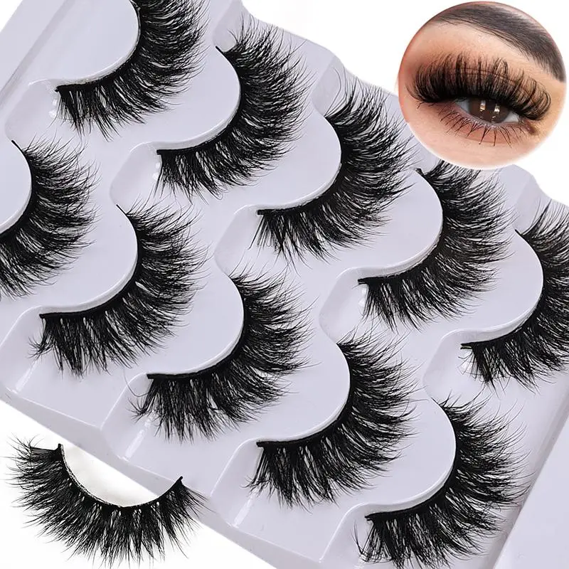 5 Pairs Lashes Fluffy Lashes Wispy 6D Volume False Eyelashes  Soft Curly Fake Lashes Cosmetic Lashes For Daily Party Festival Makeup Use