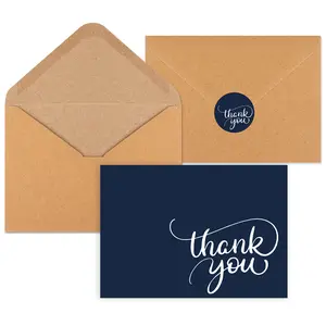34 Pcs Thank You Cards with Envelopes 3.5x5", Blank Dark Blue Thank You Cards for Baby Showers, Wedding Thank You Notes with Stickers, Varied Uses, Greeting Card