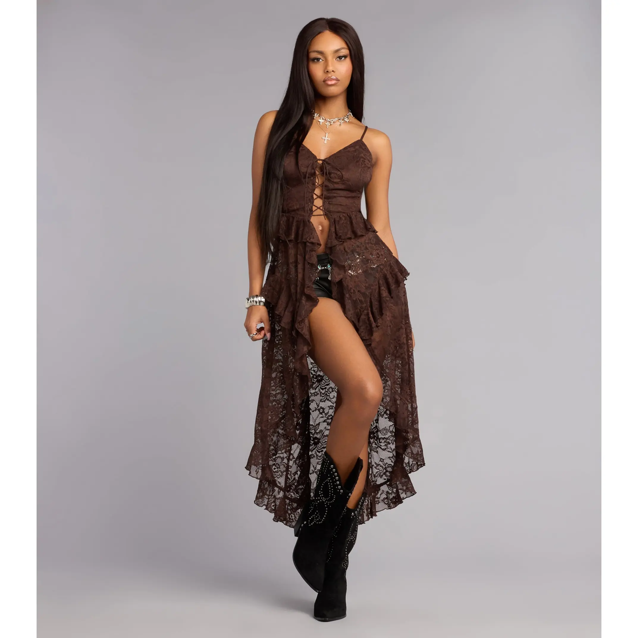Romance Rules Lace-Up Lace Tunic Top - TikTok Shop
