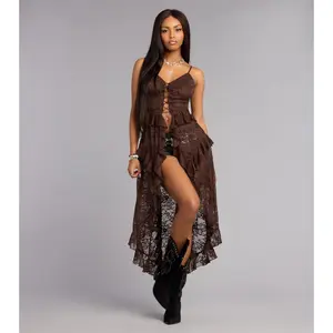Romance Rules Lace-Up Lace Tunic Top