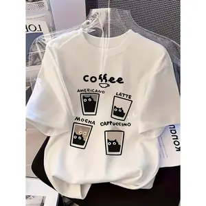T-Shirt Lengan Pendek Longgar Wanita Bercetak Kartun Comel, Menawan Dan Bergaya