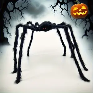 Realistic Giant Black Spiders  150cm (59in) | Premium Polyester Fiber Halloween Decor for Indoor & Outdoor Use | Scary Garden, Yard & Haunted House Statue with Glowing Red Eyes & Twirling Tails, Halloween Decorations