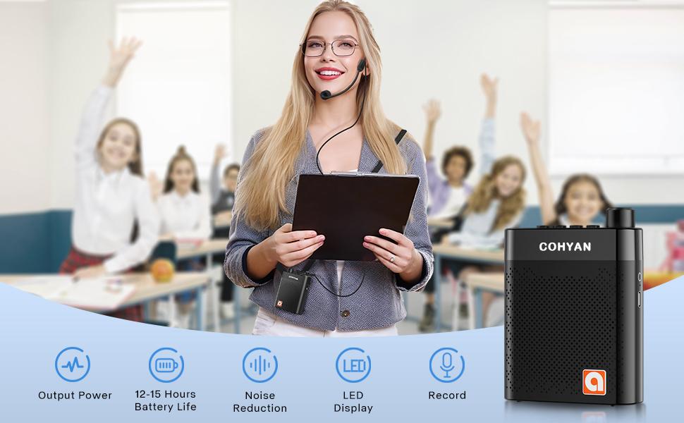 【COHYAN K6】 Bluetooth Voice Amplifier forTeachers, Portable Wireless Megaphone Speakerwith Wired Headset Microphone and Waistbandfor Classroom, Training, Yoga, Speech, MeetingTour Guides Audio Compact Noise  microphone headset pa system
