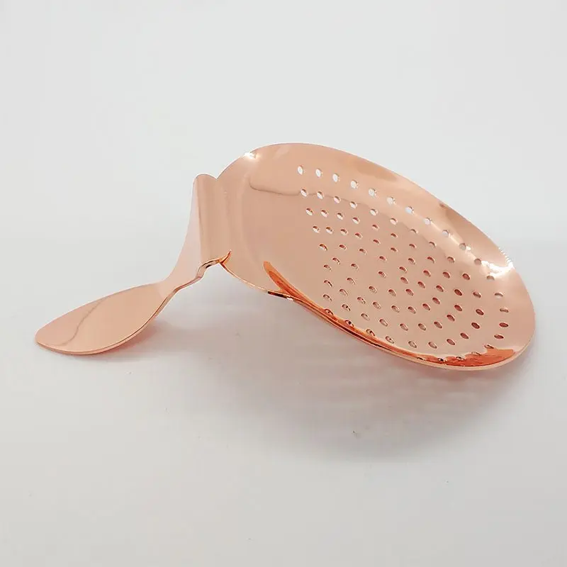 BarConic® Classic Vintage Copper-Plated Julep Bar Strainer, 2 1/4" Curved Handle, 3.5" L x 2 3/4" W Traditional Tin-Compatible Drink Utensil for Kitchen & Bar