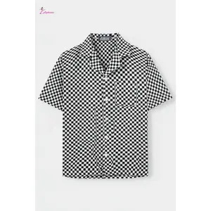 Checker board Cuban Short-Sleeve Button-Up Shirt
