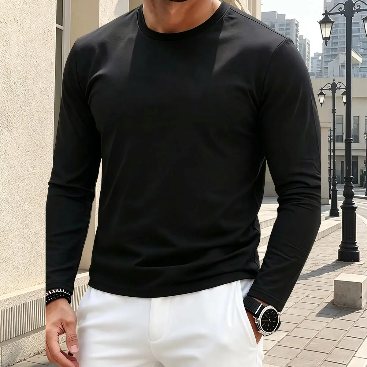 1pc Men's Solid Color Crew Neck Long Sleeve T-Shirt, Quick-Dry Breathable Polyester Lightweight Sweatshirt, Casual Fitness Outdoor Activity Top, Suitable for Running, Outdoor