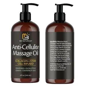 M3 Naturals Anti Cellulite Massage Oil 8oz - Smooth the Appearance of Cellulite - Body Care & Skin Care Massage Oil - Topical Collagen and Plant Stem Cell Body Oil to Restore Texture and Elasticity - Soothing Body Oil Moisture Hydrating