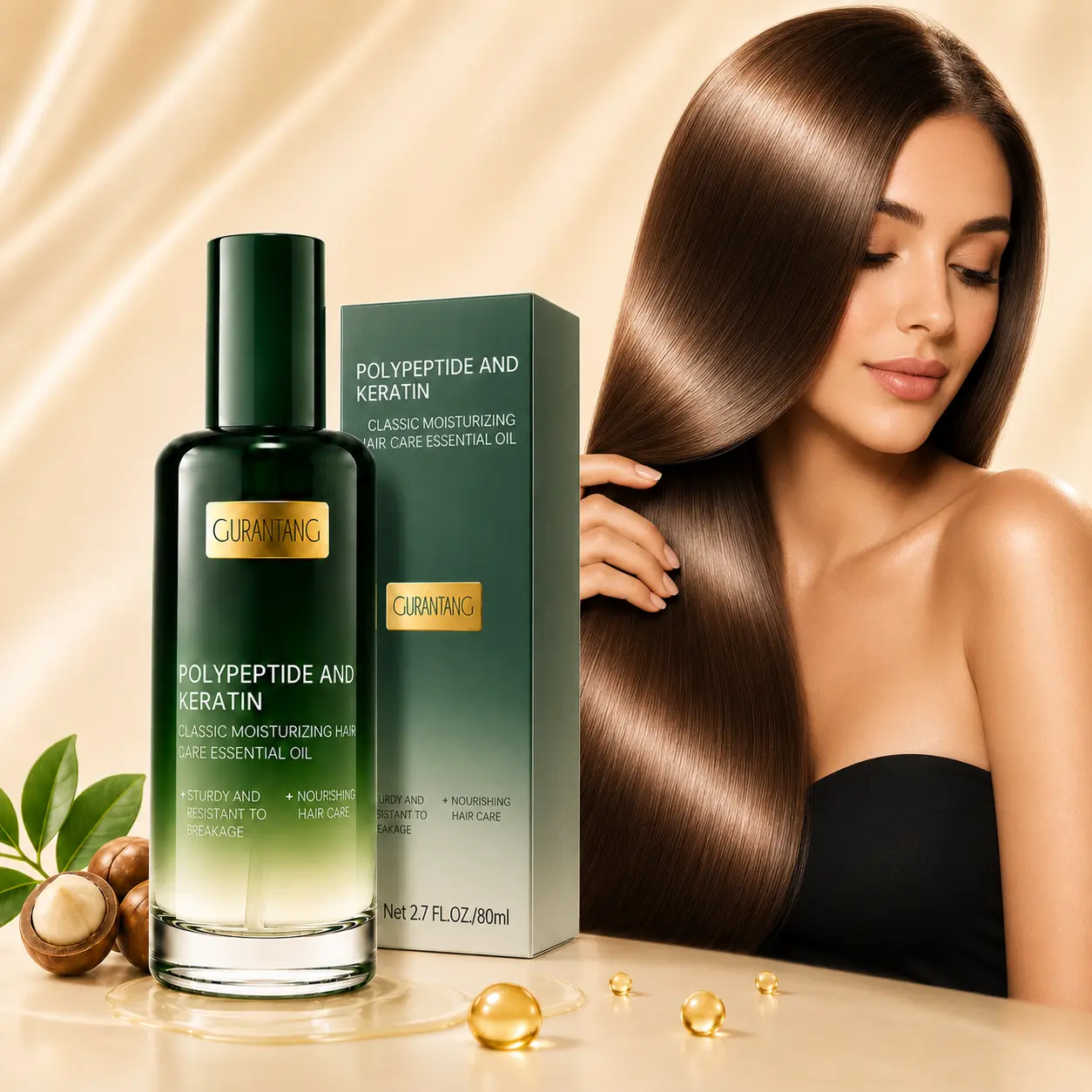 Peptide & Keratin Hair Oil for Dry Frizzy Hair | Lightweight Non-Greasy Hair Treatment for Smooth, Glossy Hair, Anti-Breakage Care & Salon Shine Finish | with Hydrolyzed Keratin, Squalane, Vitamin E & 10 Plant Oils | K-Beauty Hair Care