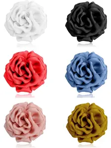 6Pcs Rose Brooch and Pin Fabric Flower Lapel Pin Hair Clip Hat Pin Wedding Party Dance Banquet Dress Clothes Accessories for Women White Red Black Blue  Pink Khaki Tone 10cm