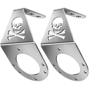 12 Gauge 304 Stainless Steel Angled Mirror Turn Signal L Shaped Mount with Watermelon Light Hole for Semi Truck, Mirror Polished, Skull Pattern, 2Pack
