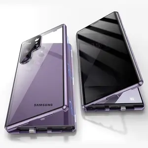 360° Anti Peeping Privacy Double Sided Tempered Glass Case For Samsung Galaxy S25 S24 S23 S22 Ultra Plus Metal Magnetic Cover