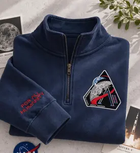 Embroidered Artemis II Astronaut Moon Landing Quaterzip, Lunar Exploration T-shirt, Space Mission Apparel, For All Humanity Sweatshirt