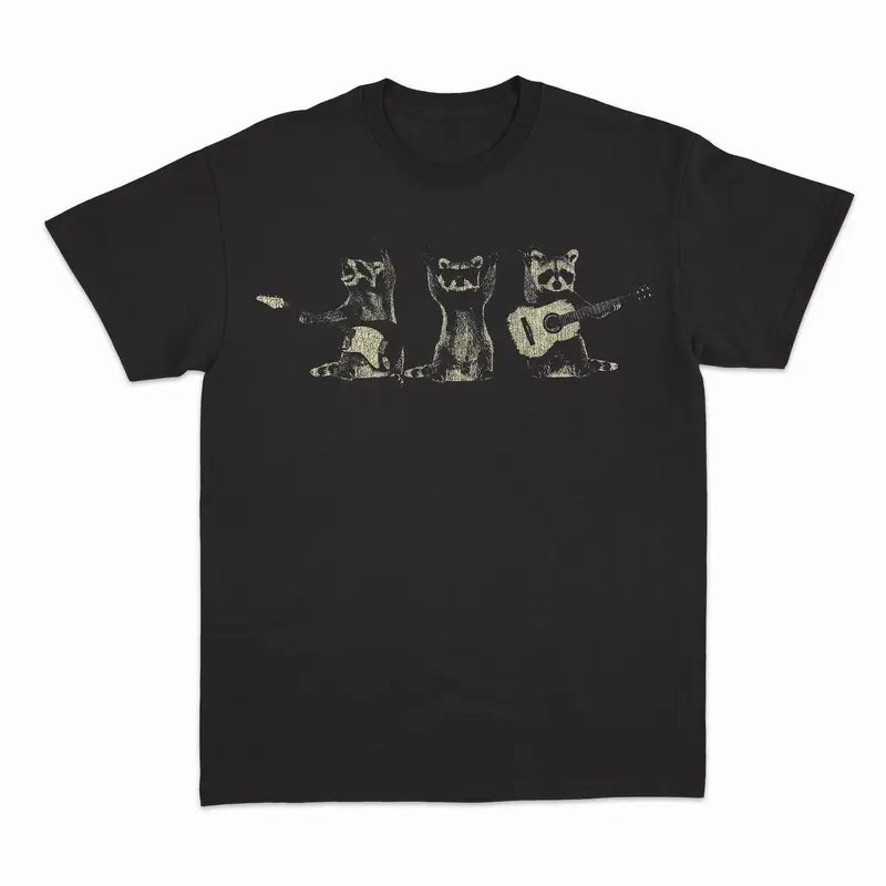 Unisex Raccoon Graphic Cotton T-Shirt for Men Menswear Soft