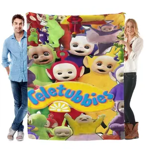 EH-OH! Teletubbies Printed Oversized Fuzzy Blanket for Nostalgic Fans - Unisex, Relaxed Fit Summer Cozy Throw, Father's Day Gift for Dad, July 4th Red White Blue Decor, Oversized Fuzzy Blankets
