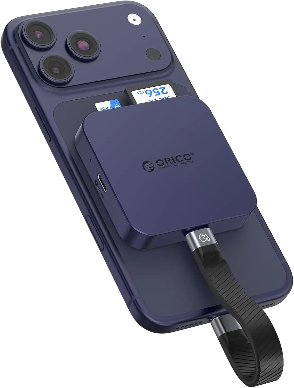 ORICO Ultra-Thin Magnetic SD Card Reader for iPhone 17/16/15 Series/iPad/MacBook, USB C Camera  with SD/TF 3.0 Solt, 100W PD Pass-Through