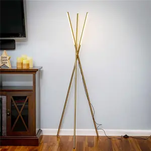 LED Tripod Floor Lamp for Living Rooms, Offices & Bedrooms - Gold/Brass, Stepless Dimming, 3 Lights, Long-Lasting, Modern Minimalist Décor