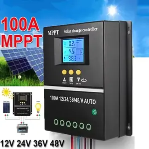 Solar Charge Controller with LCD Display, Used for 12V/24/36/48 Batteries, Auto Tracking, Compatible with Lead-acid Batteries, Ternary Lithium Batteries, Lithium Iron Phosphate Batteries, Suitable for Off Grid Solar Systems, RVs, house, Without Battery