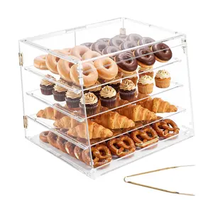 VEVOR Bakery Display Case, 4-Tier Commercial Countertop Pastry Display Case, Clear Acrylic Bread Box for Kitchen, Party Cake Cabinet with Magnetic Rear Door for Cookie Dessert Donut, 20.9"x17.1"x16.3