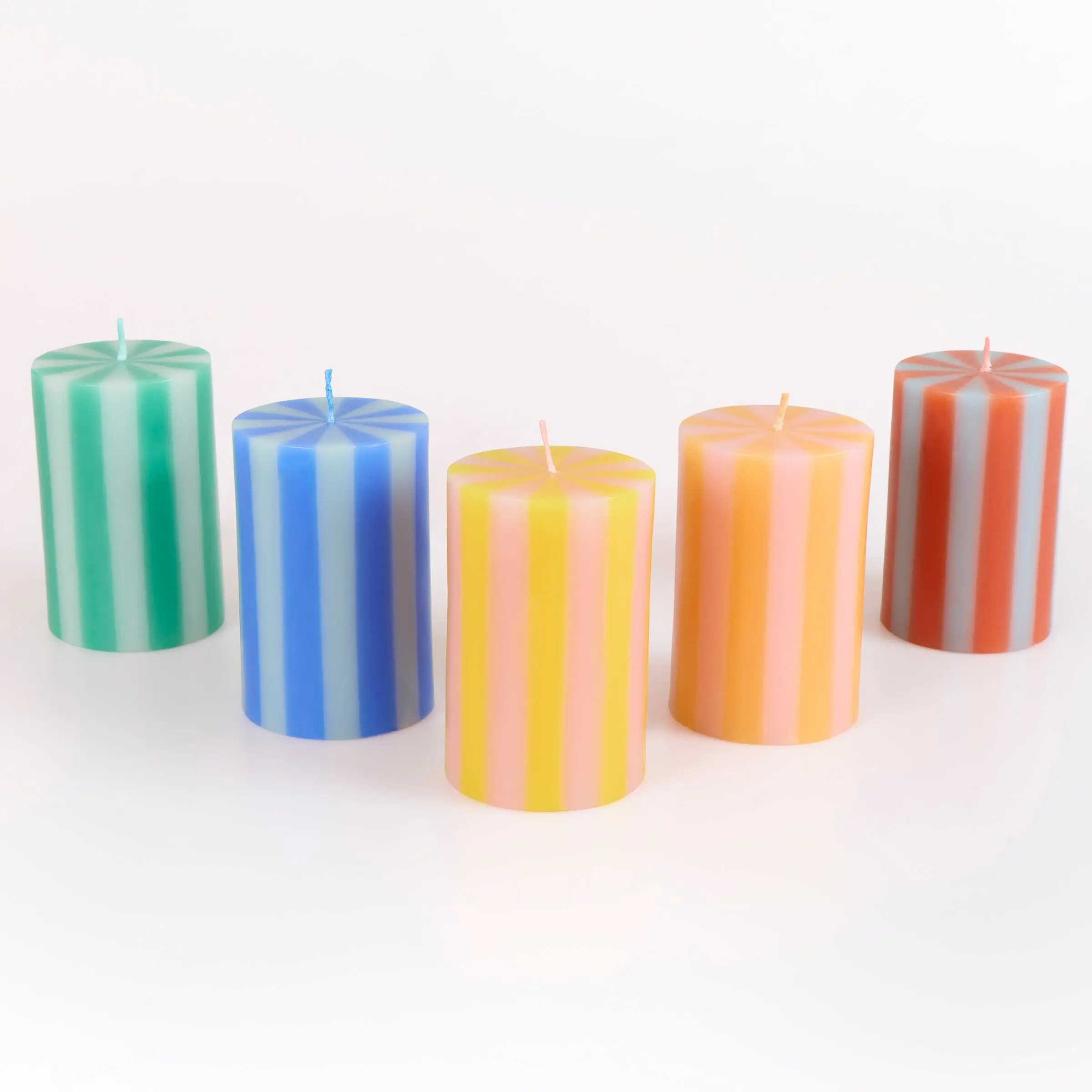 Bright Striped Pillar Candles (x 5)