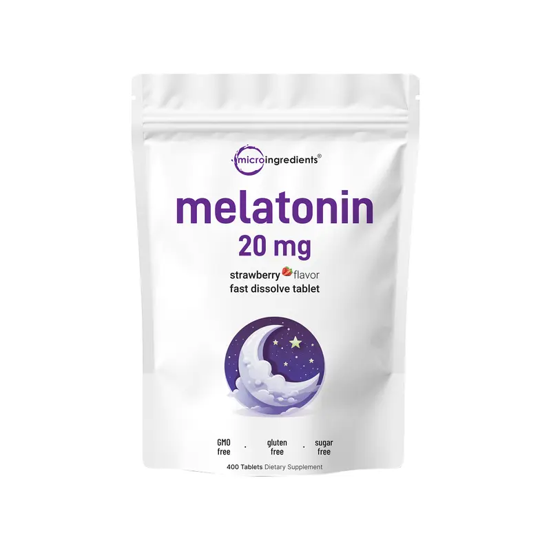 Micro Ingredients Melatonin 20mg Tablets, 400 Counts, Natural Strawberry Flavor