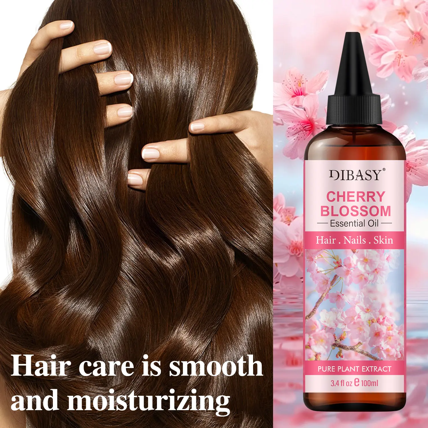 dibasy Cherry Blossom Essential Oil, Scented Body Moisturizer for Smooth Skin & Hair - Lightweight Body Care for Face & Nails, 100ml, Cosmetic, Dropper, Floral, Daily, Radiant, Sensitive, Plant, Gentle, Nourishing, Flowers