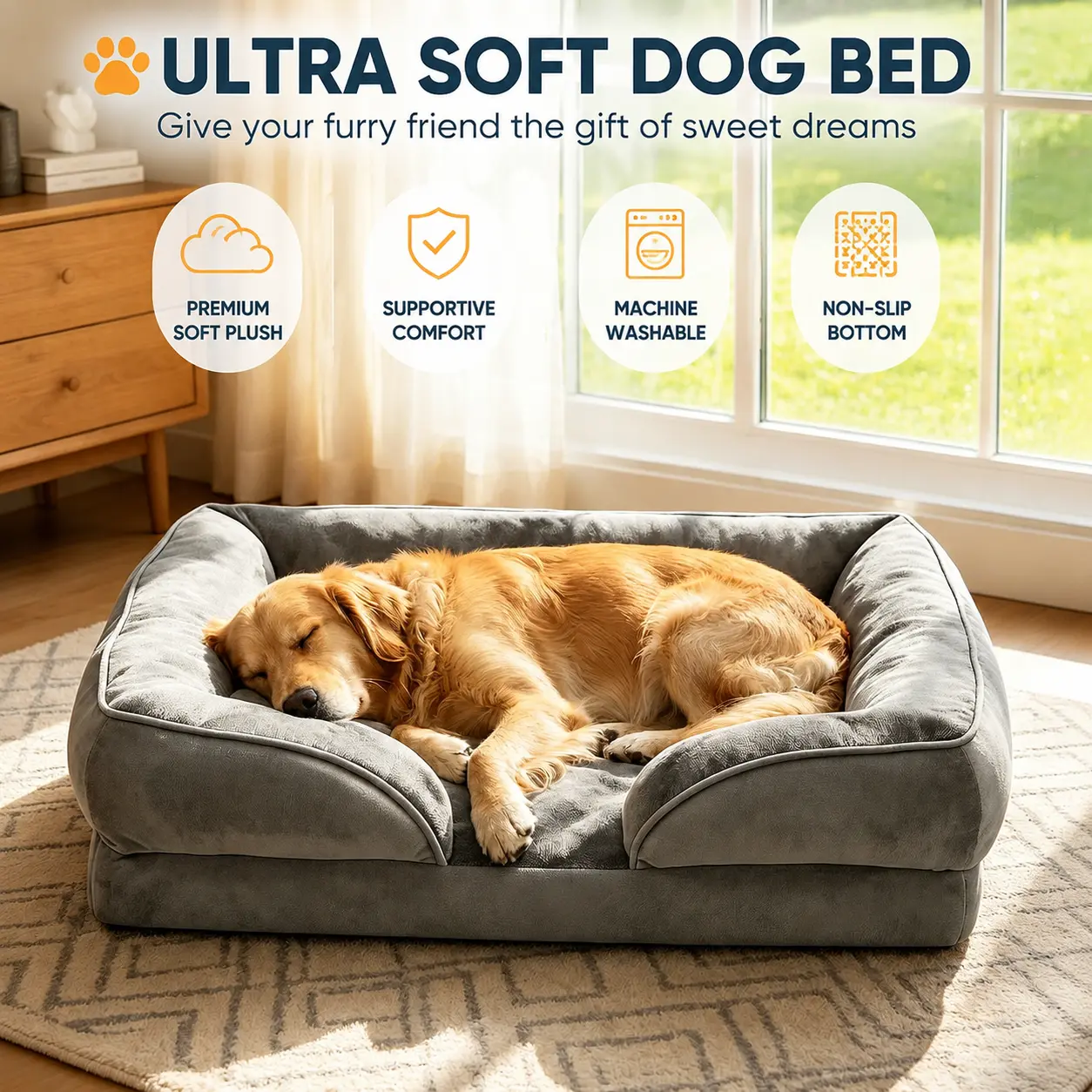 BOFNL U-Shaped Neck Support Pet Bed - Cervical Support, Indoor Use, Removable Washable Cover, Soft Cushion for Medium & Large Dogs/Cats (Pet Furniture: Beds, Sofas & Mats)