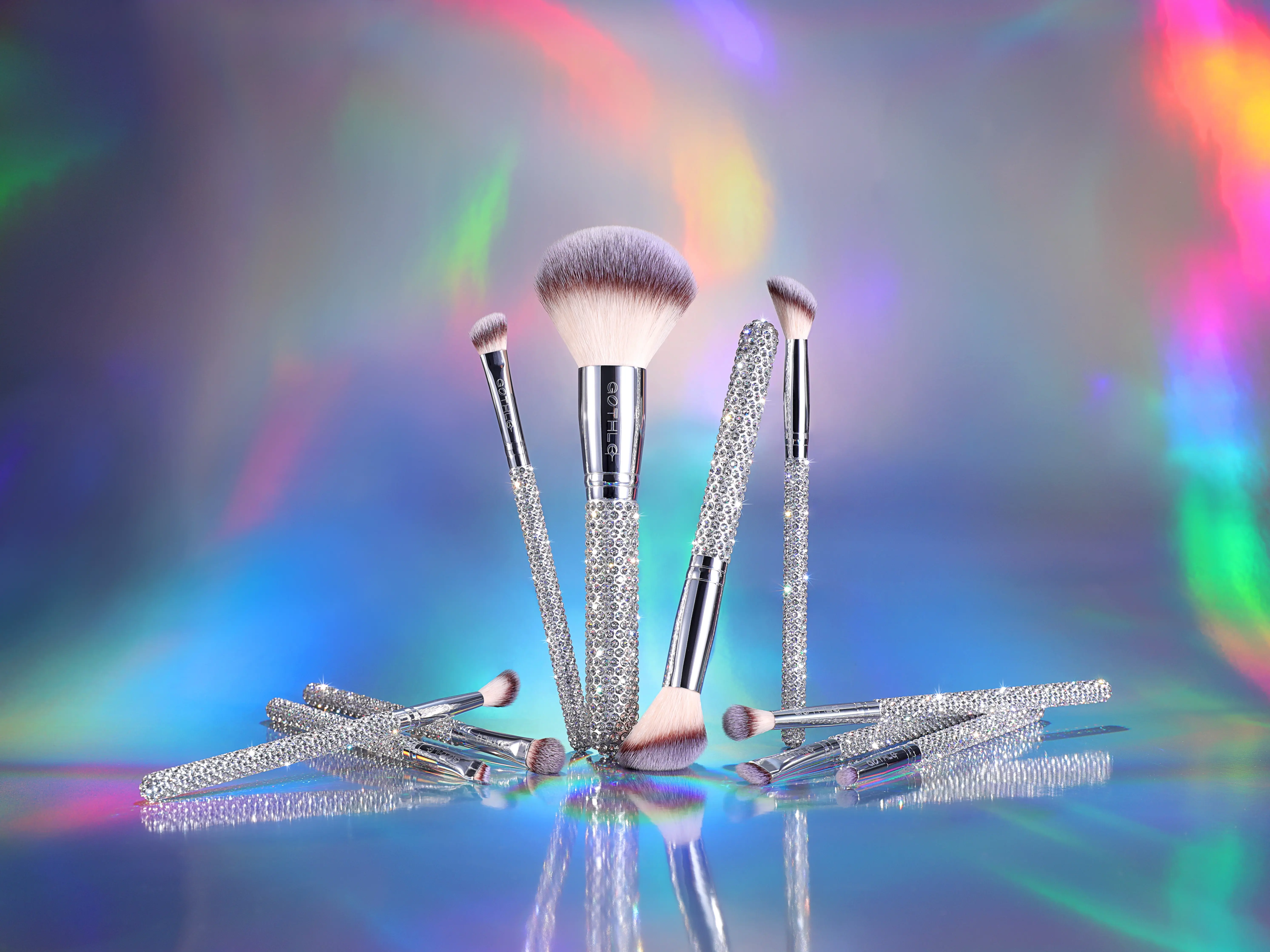 10-Piece Silver Glitz & Glam Makeup Brush Set - Face, Eye, Foundation, Powder, Blush Application Kit for Beauty & Personal Care Tools