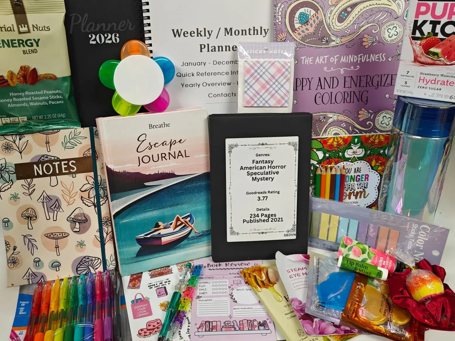 Blind Date with a Book Planner Notebook - Daily Journal Self-Care Bookish Box with Healthy Snacks, Crafts, Advanced Coloring Books, Mindfulness Positivity Items - New Year Gift (Office Stationery)