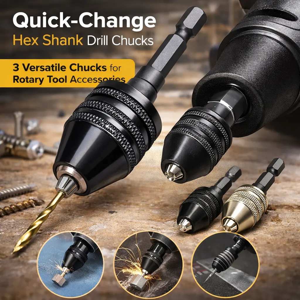 Impact Driver Drill Bit Adapter 3 Pcs – 1/4 Hex Shank Small Chuck Extension (0.6-8mm & 0.3-3.6mm) – Summer Sale, Mid Year Sale, Deals for You, Restock, Carbon Steel, Compact, Precision Tasks